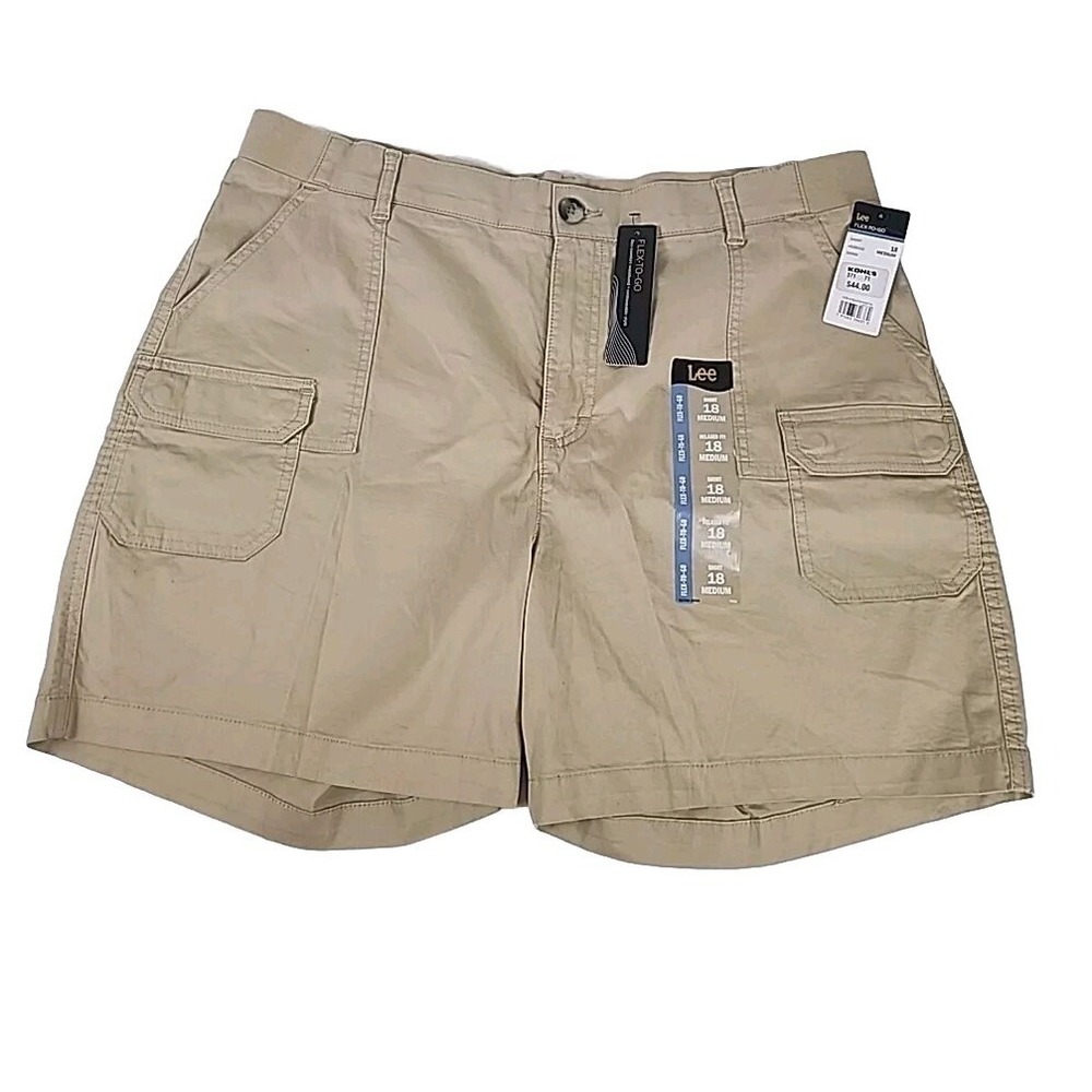 Lee Womens Safari Shorts Sz 18 Beige Flex-to-go Mid Rise Soft Waistband New NWT